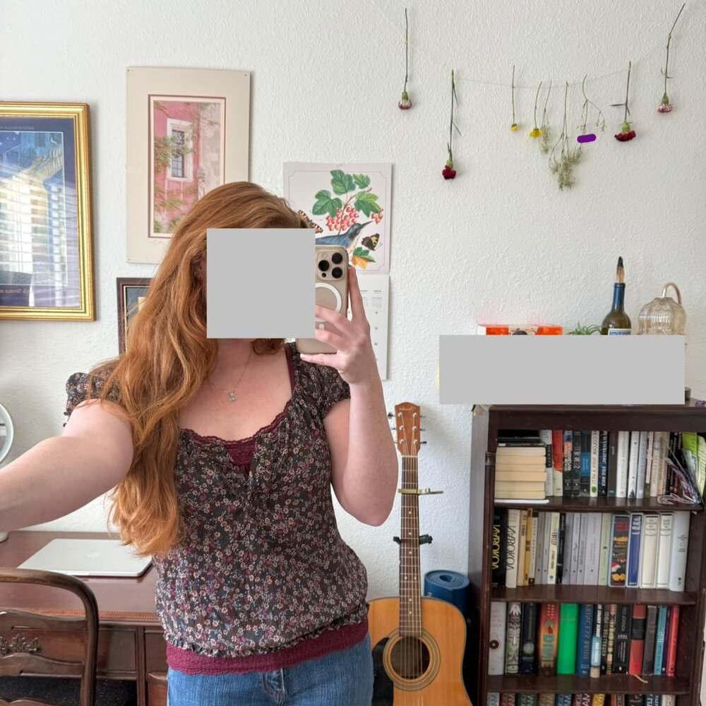 American Rag Sheer Floral Henley Top Y2K Sweetheart Neckline Size S